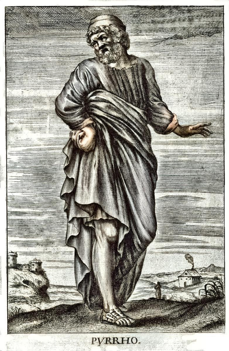  Greek Philosopher Pyrrho of Elis poses in a 17th century drawing