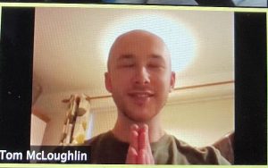 Lone monk Tom McLoughlin with a halo around his head