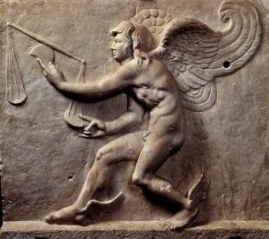 Image of Ancient Greek mythological figure Kairos in relief 